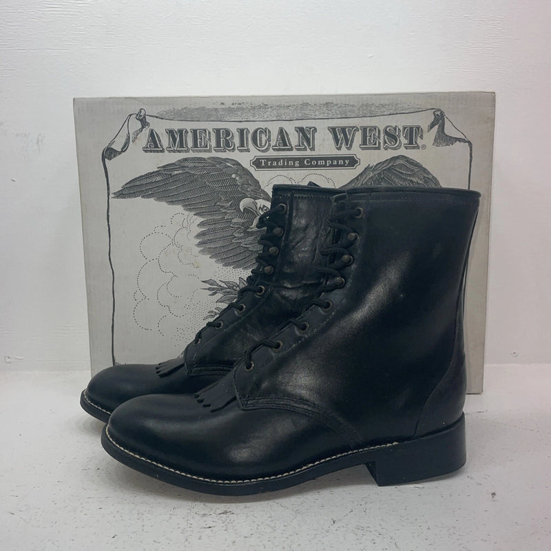 New Men’s Black Lace Up American West Cowboy Boots. 6991 12 E W. 10-12