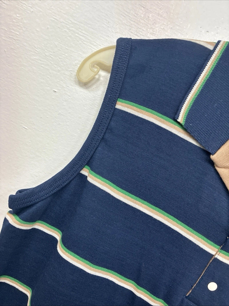 New Women’s Court Blue Stripe Short Sleeve Polo Shirt Medium KK-65