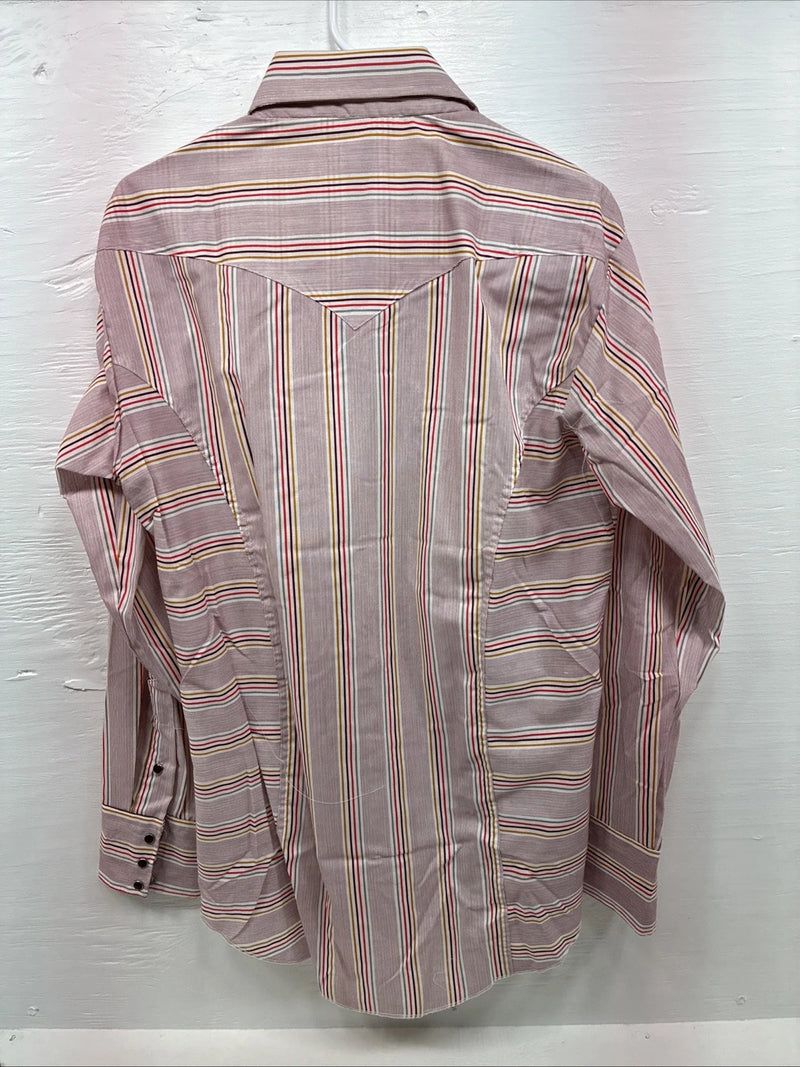 Me Mens Tem Tex Pink Multicolor Stripe Long Sleeve Pearl Snap 16 Large O-45