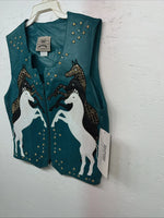 New Woman’s 1849 Authentic Ranchwear Blue Horse Western Show Vest XXS G-600