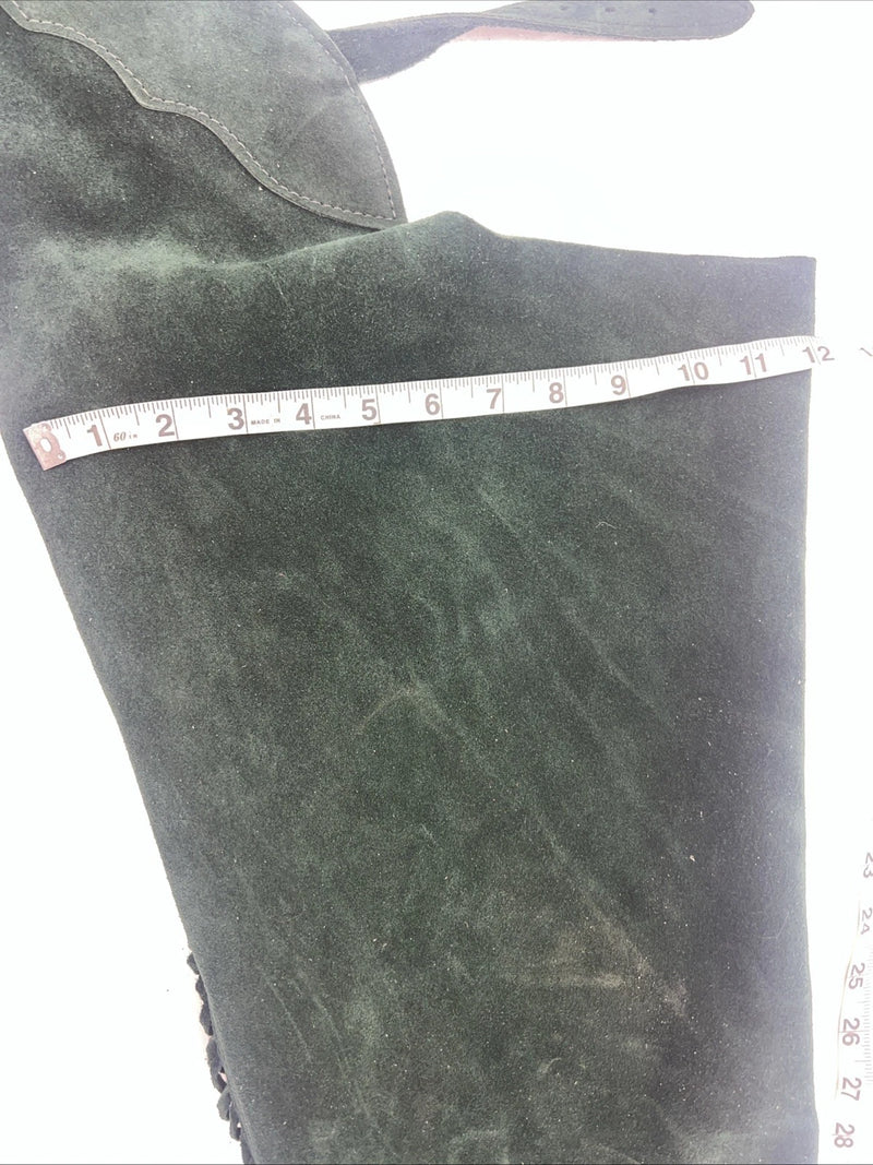 NOS Green Whitman Show Chaps With Fringe Adjustable Waist 44” L-23