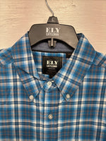 New Men’s ELY Cattleman Blue Plaid Long Sleeve Pearl Button Up Large CC-19