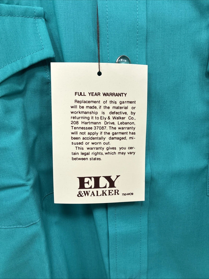 New Men’s ELY Cattleman Teal Short Sleeve Pearl Snap 15.5 Medium CC-14