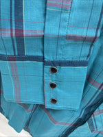 New Men’s ELY Diamond Blue Plaid Long Sleeve Pearl Snap Large X-73