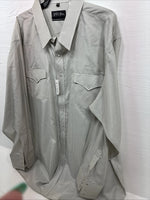 New Men’s White Horse Gray Strip Long Sleeve Pearl Snap 3XL E-61