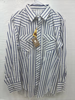 New Men’s H Bar C White Blue Stripe Long Sleeve Pearl Snap 16.5 X 34 Large Q-103