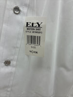 New Men’s ELY Cattleman White Long Sleeve Pearl Snap 16.5 X 36 Large CC-38