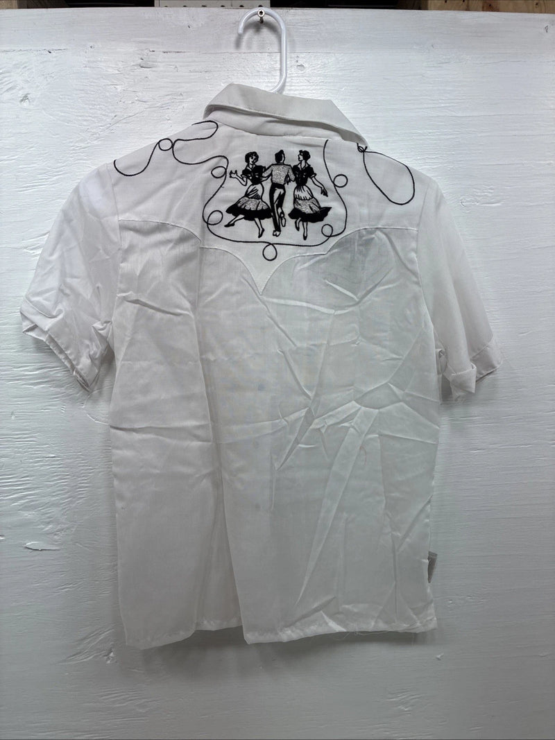 New Kids Rockmount White Black Design Short Sleeve Pearl Snap Size 34 CC-104