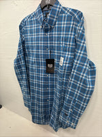 New Men ELY Cattleman Blue Paid Long Sleeve Button Up Medium J-88