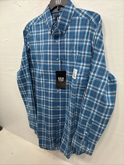 New Men ELY Cattleman Blue Paid Long Sleeve Button Up Medium J-88