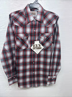 New Kids ELY Cattleman Red plaid Long Sleeve Pearl Snap Size 14 DD-41