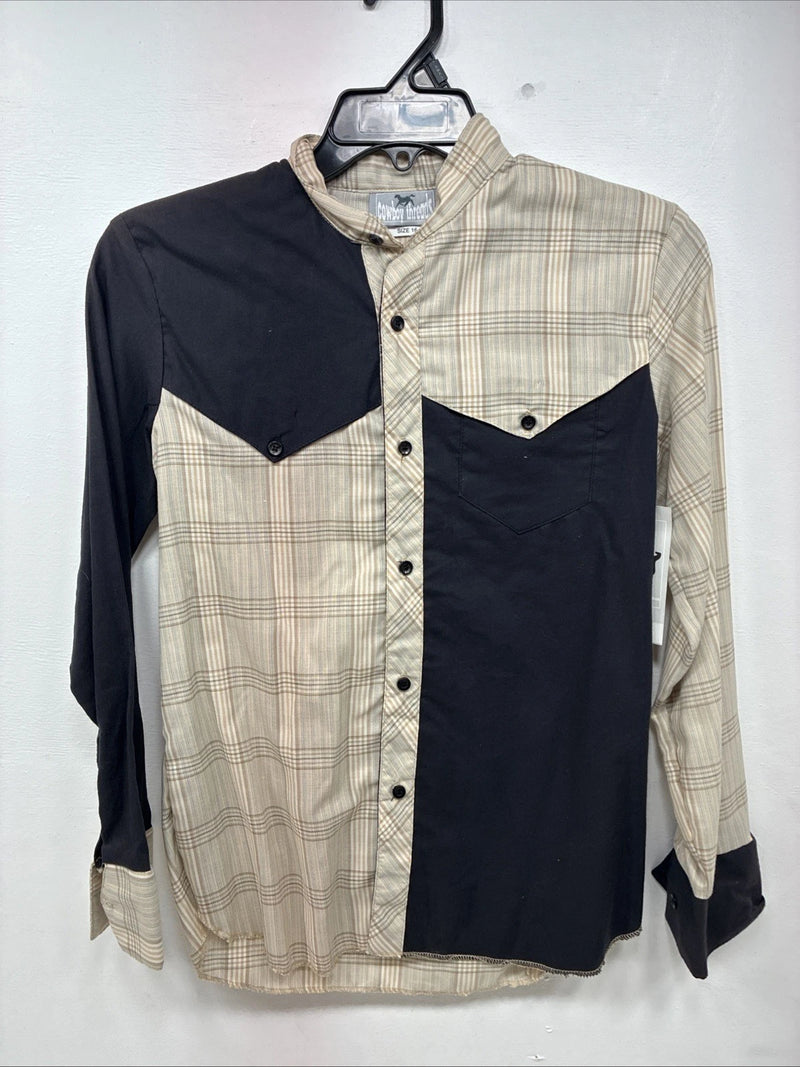 New Kids Cowboy Threads Black Yellow Plaid Long Sleeve Button Up Size 16 DD-83