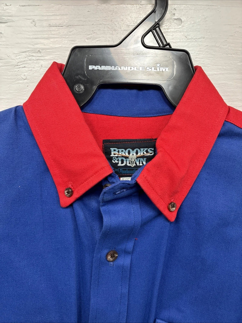 New Men’s Brooks & Dunn Blue Red Long Sleeve Button Up 16.5 X 36 Large Q-107