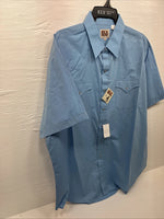 New Men’s ELY Cattleman Blue Short Sleeve Simple Pearl Snap 18 2XL F-81