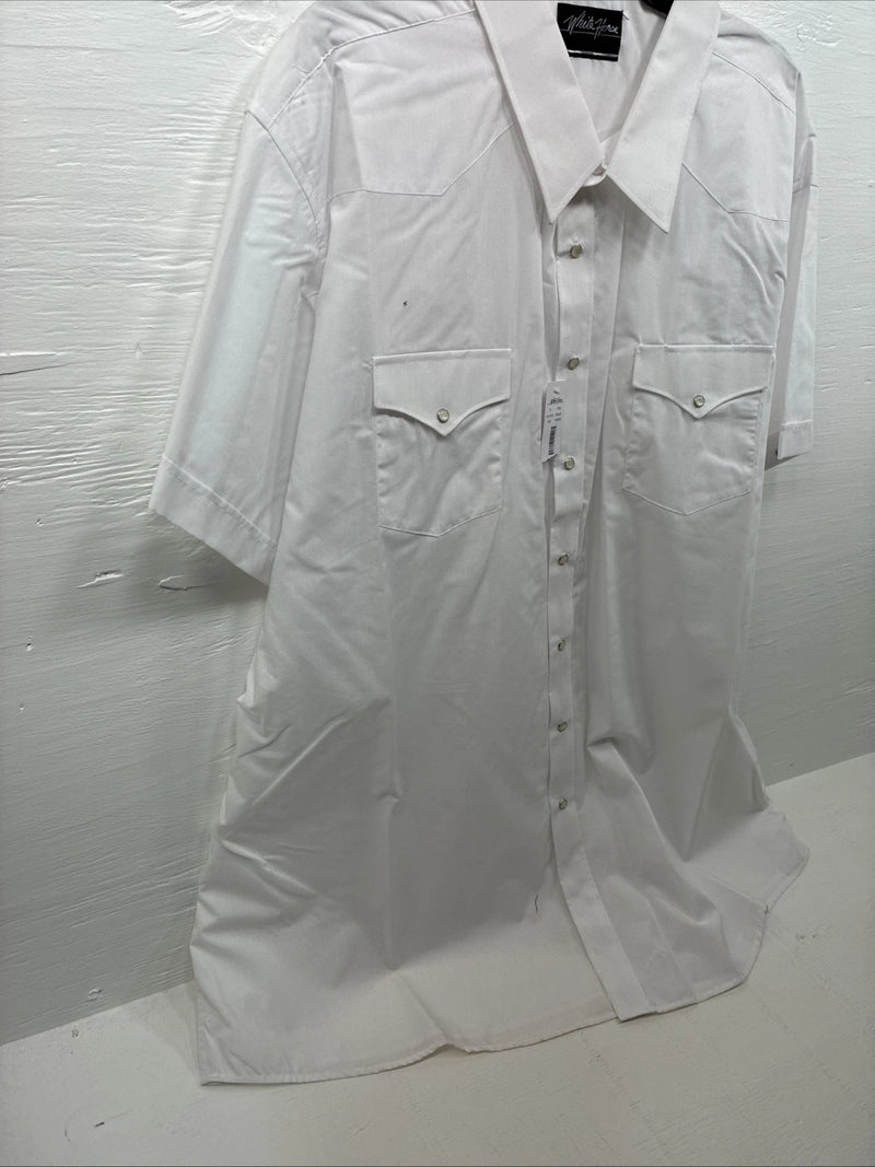 New Men’s White Horse White Short Sleeve Pearl Snap 4XL E-101