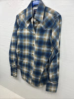 New Kids Panhandle Slim Blue Green Plaid Long Sleeve Pearl Snap Size 10 CC-83