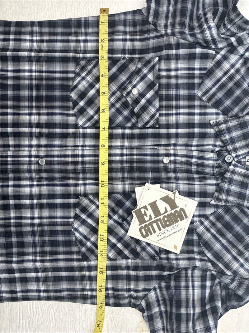 New Kids ELY Cattleman Black Plaid Long Sleeve Pearl Snap Size 14 DD-36