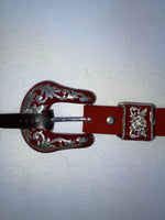 New Red Genuine Leather Nocona Silver Bling S Belt #N1330998 Z-82