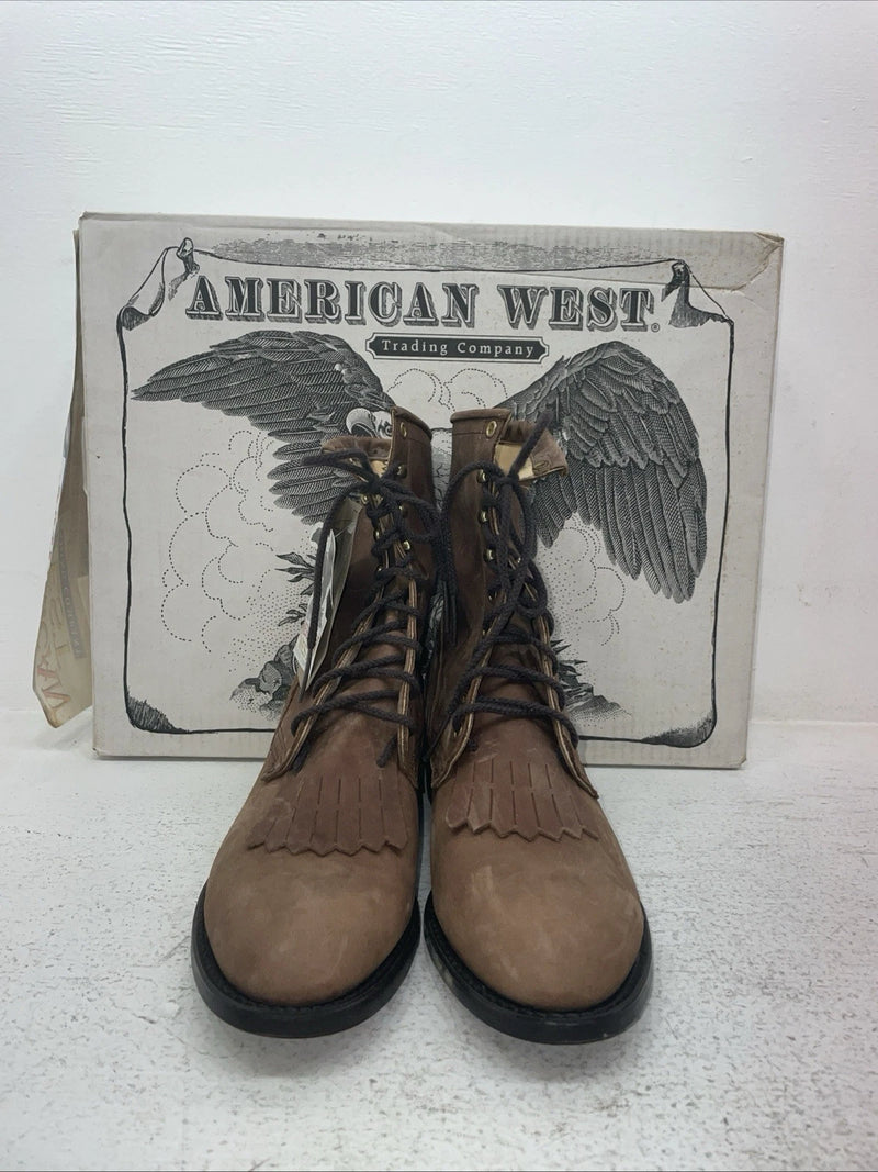 New Men’s Brown Lace Up American West Cowboy Boots. 6992 8.5 8 1/2 E W. 3-106
