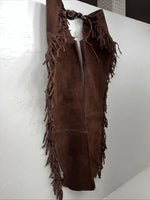 NOS Brown Show Western Chaps With Fringe Adjustable 44” Waist  I-61