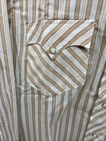 New Men’s Tem Tex Tan White Stripe Long Sleeve Pearl Snap Medium E-74