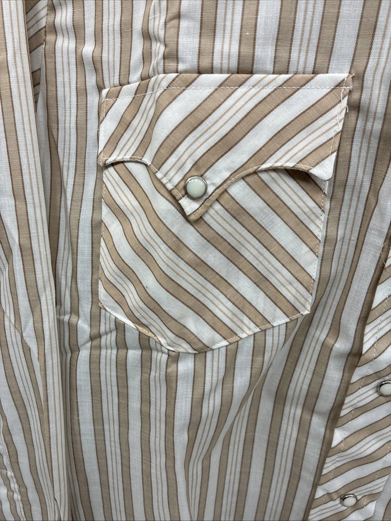 New Men’s Tem Tex Tan White Stripe Long Sleeve Pearl Snap Medium E-74