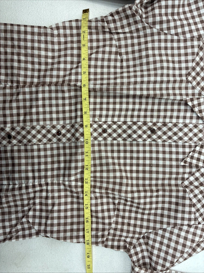 New Women’s Karman Brown Checker Long Sleeve Pearl Snap Size 36 MM-36