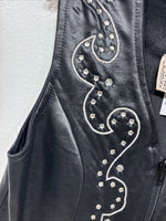 New Women’s 1848 RanchWear Black Rhinestone Sleeveless Vest Zip Up Small YY-44