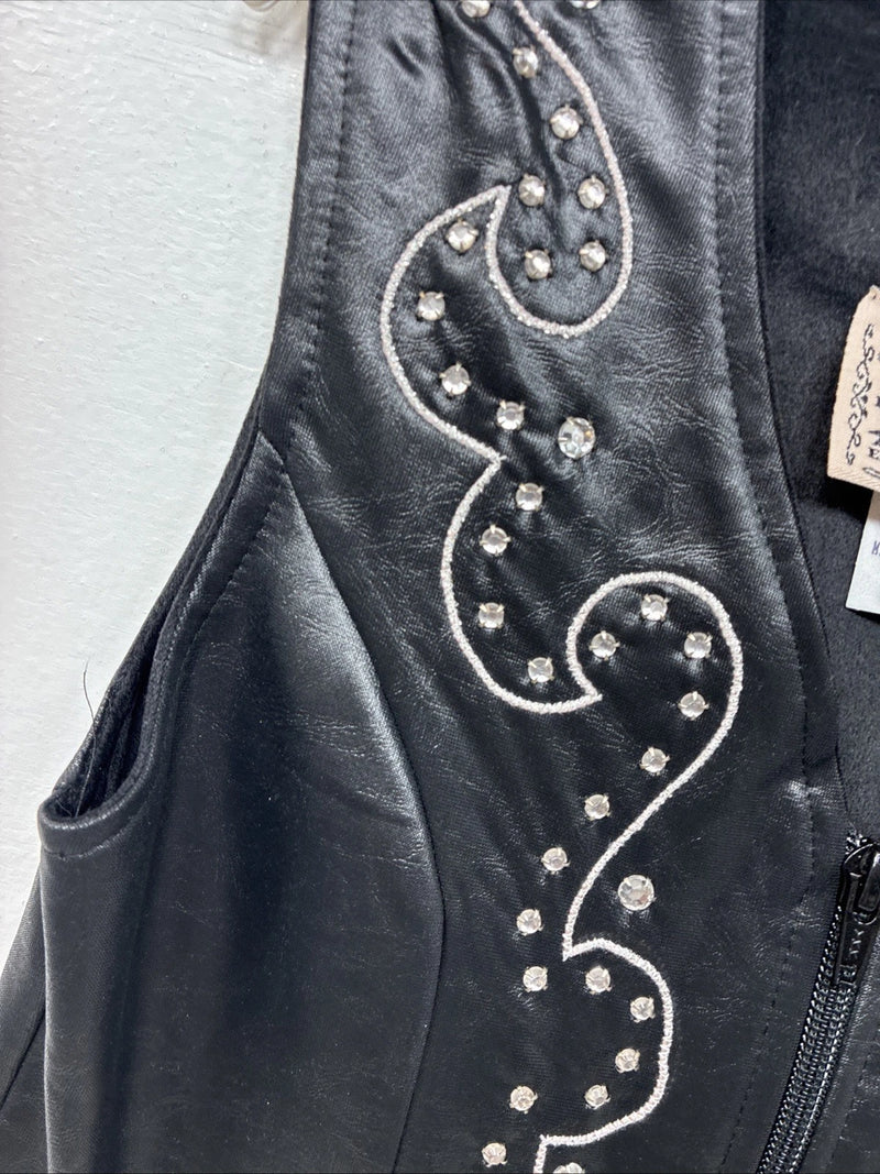 New Women’s 1848 RanchWear Black Rhinestone Sleeveless Vest Zip Up Small YY-44