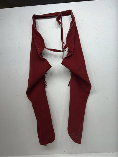 NOS Red Show Chaps With Fringe Adjustable Waist 38” L-34