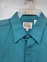 New Men’s ELY Cattleman Teal Western Long Sleeve Pearl Snap 16.5 X 35 Large T-59