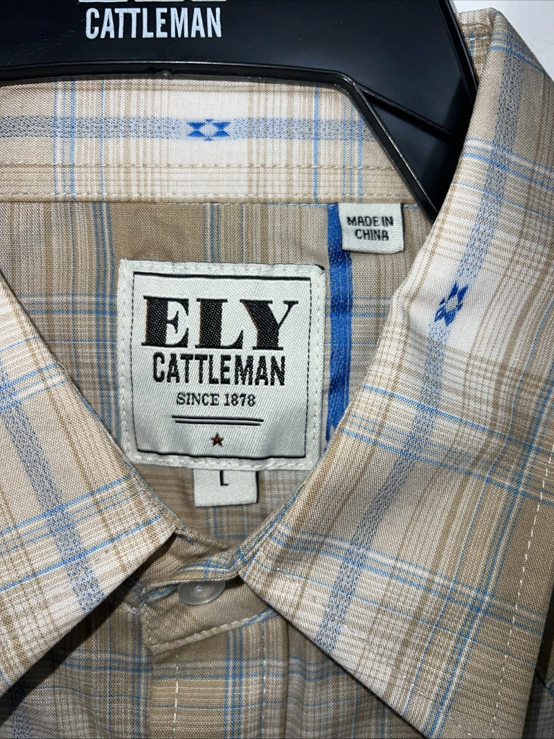 New Men’s Yellow Plaid ELY Cattleman Long Sleeve Pearl Snap Shirt. L P-53