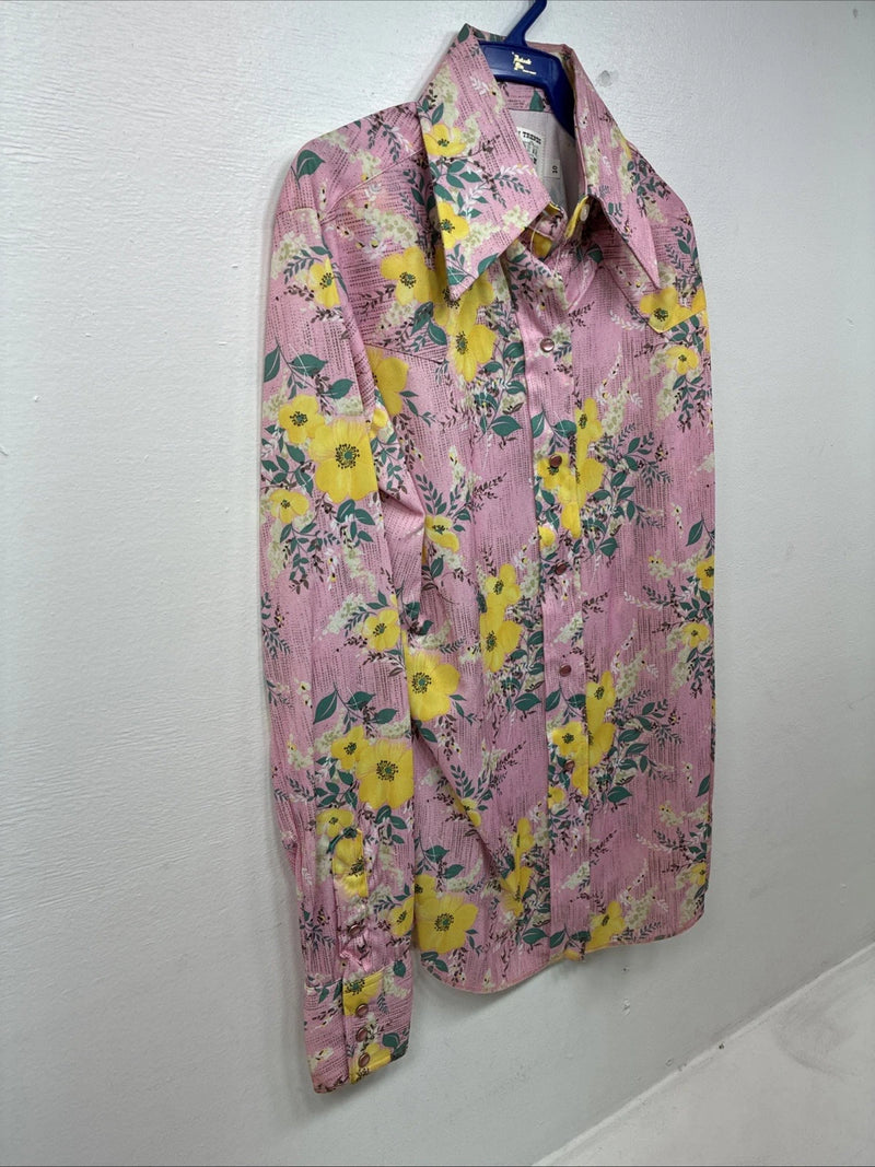 New Women’s Western Trends Pink Floral Long Sleeve Pearl Snap Size 10 MM-54