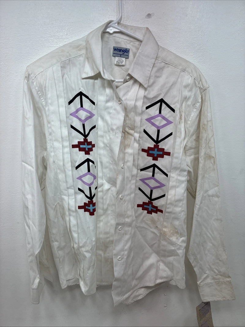 New Women’s Wrangler White Designed Long Sleeve Button Up Small TT-2