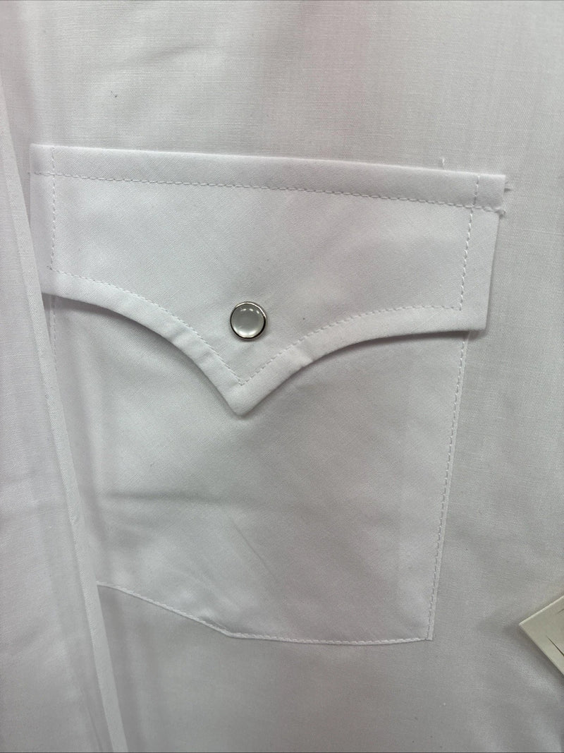 New Men’s ELY Cattleman White Simple Long Sleeve Pearl Snap 17 XL O-65