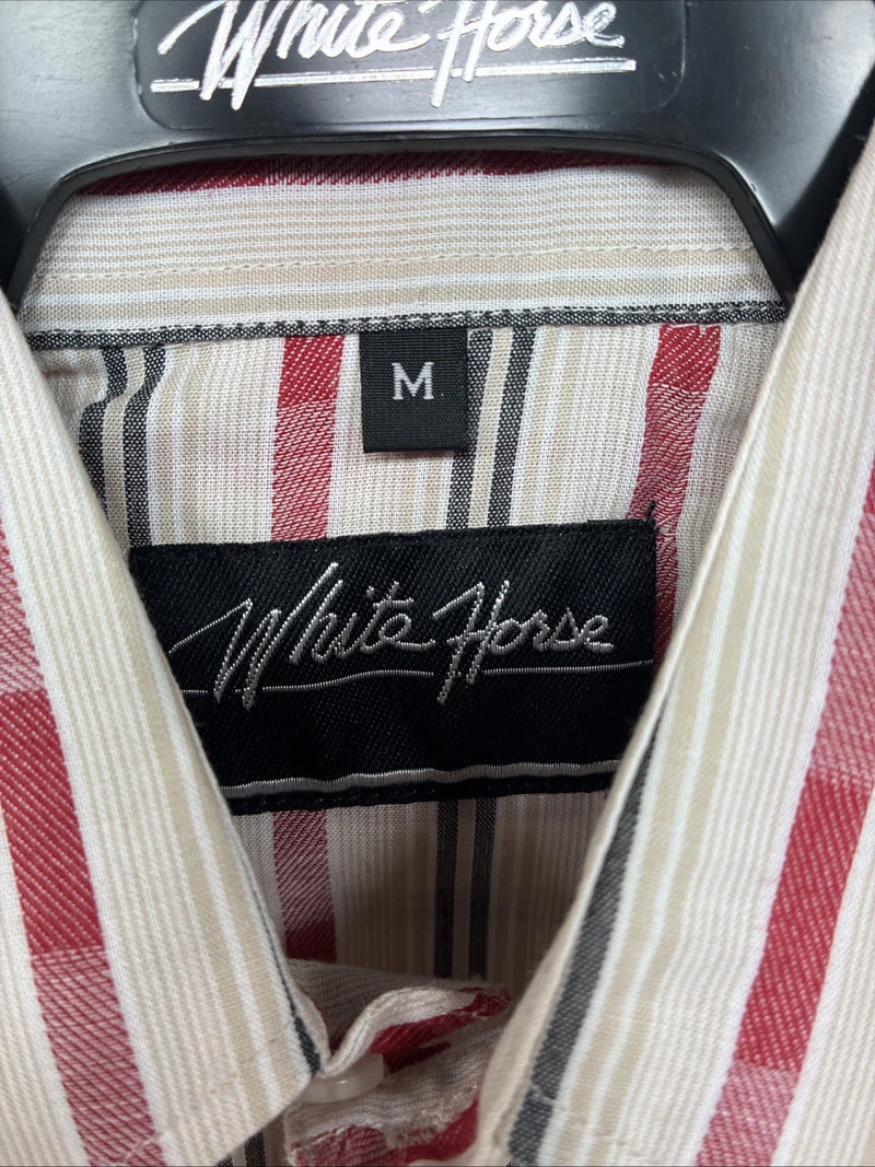 New Boys White Horse Red Stripe Long Sleeve Pearl Snap Medium DD-113