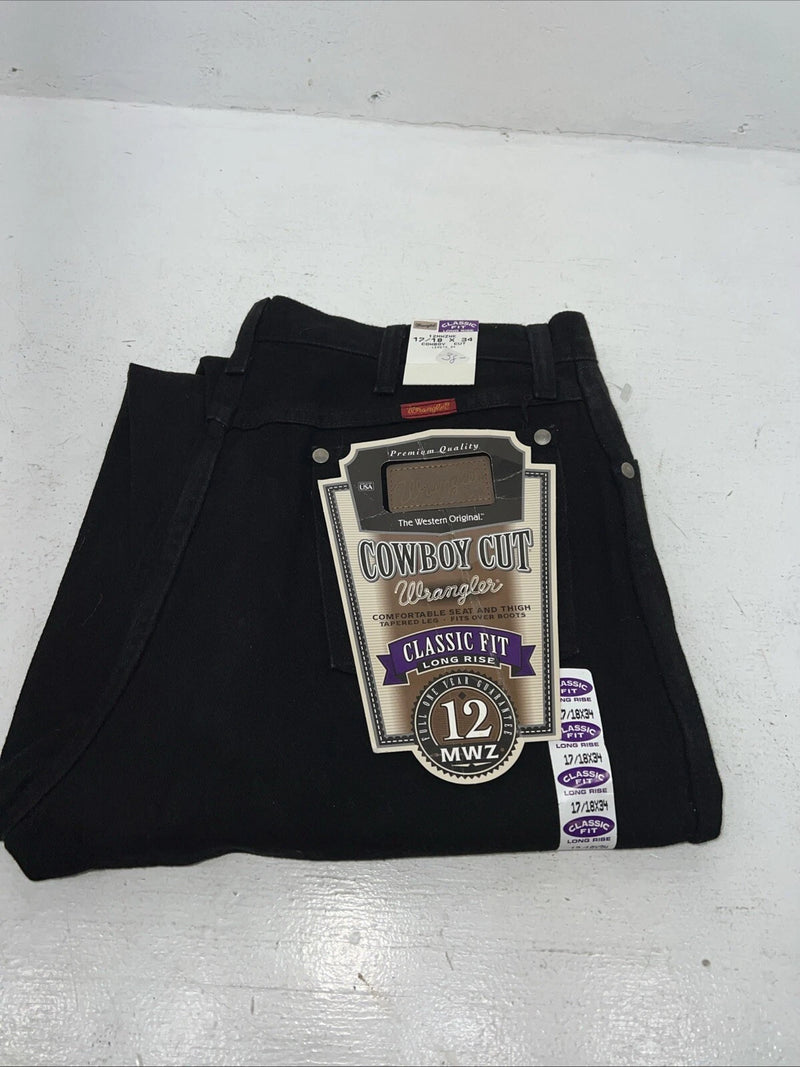 New Men’s Black Cowboy Cut Classic Fit Wrangler Denim Jeans. 17/18x34 F-31