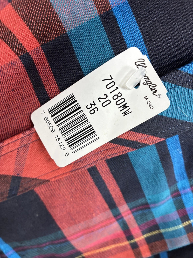 New Men’s Wrangler Red Blue Navy Flannel Long Sleeve Pearl Snap 20 X 36 XL H-60
