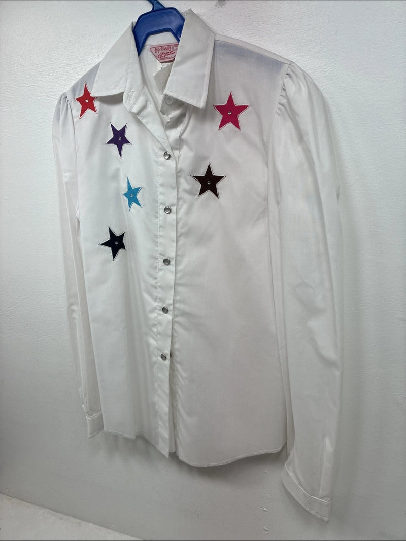 New Women’s H Bar C White Design Long Sleeve Pearl Snap Size 28 KK-49
