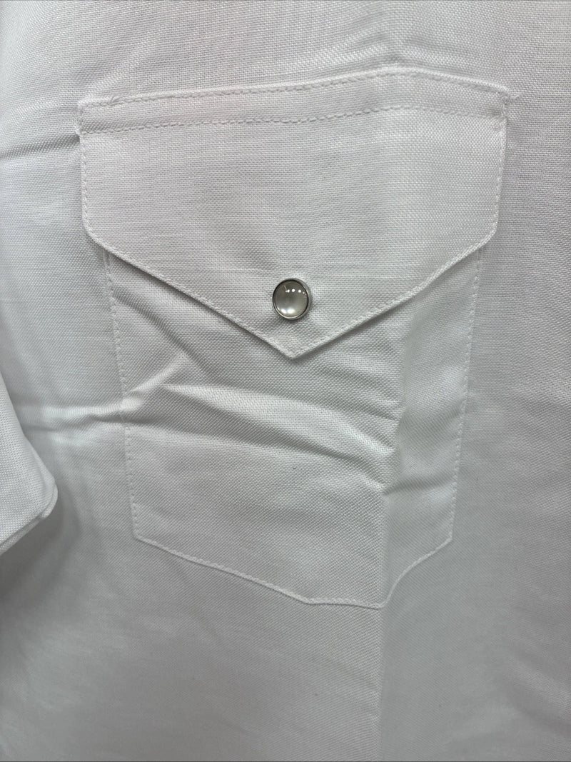 New Men’s ELY Cattleman Simple White Short Sleeve Pearl Snap 18.5 2XL M-74