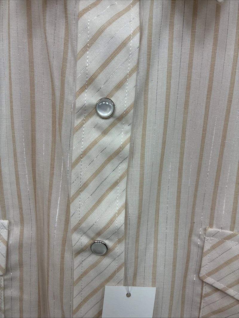 New Women’s White Horse Tan Stripe Long Sleeve Pearl Snap Medium YY-121