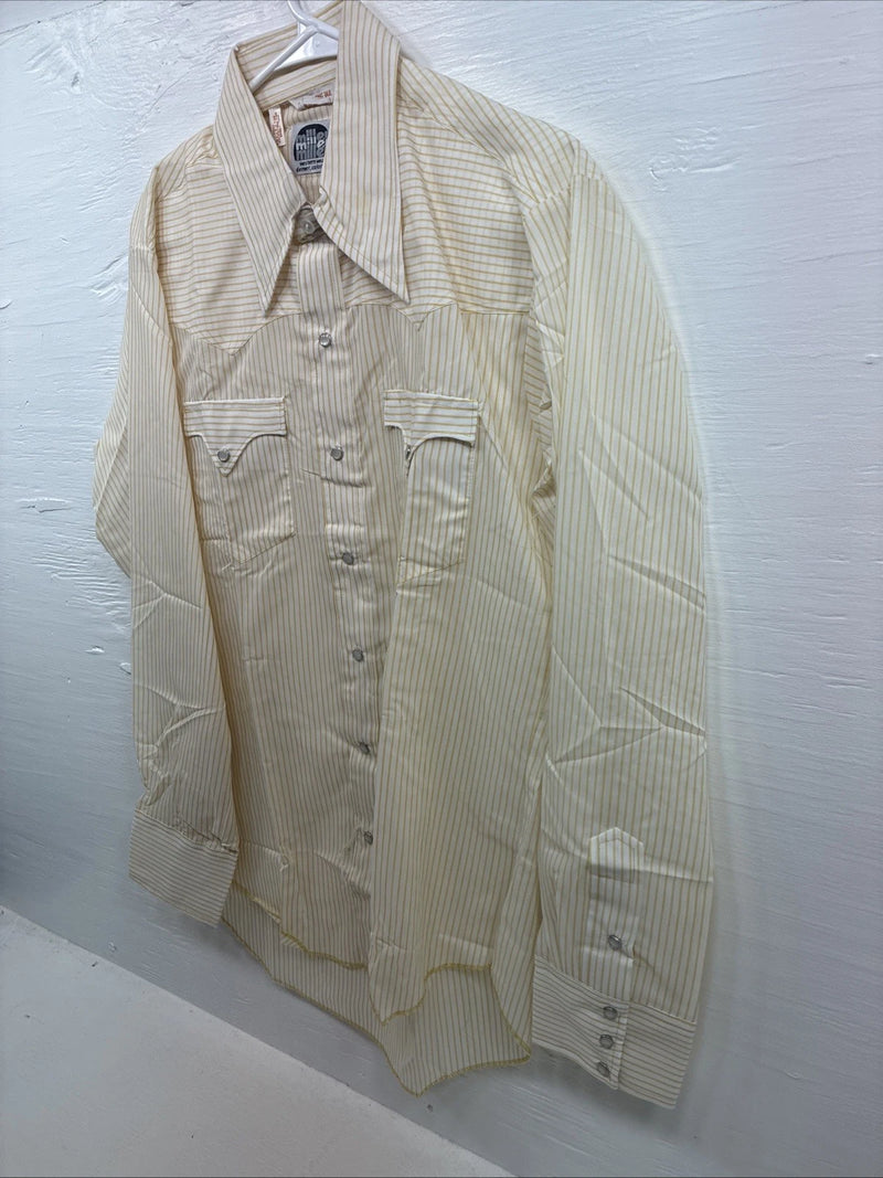 New Men’s Miller Yellow Stripe Long Sleeve Pearl Snap 16 X 35 Large V-115