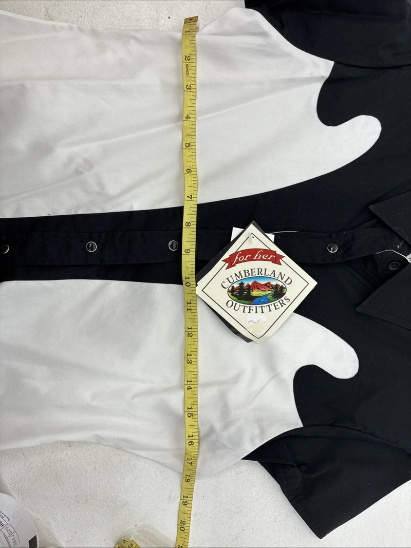 New Women’s Cumberland Black White Short Sleeve Button Up Medium YY-81
