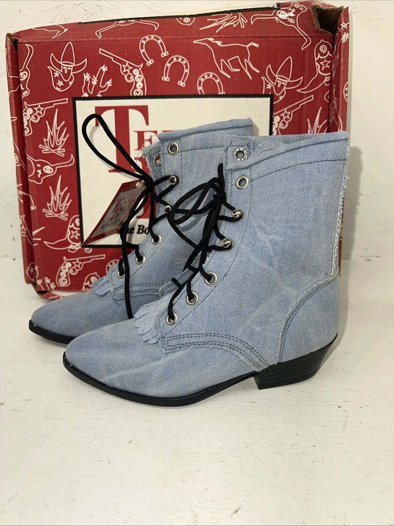 New Children’s Blue Denim Lace Up Texas Brand Cowboy Boots. 11.5 11 1/2 D. 24-89