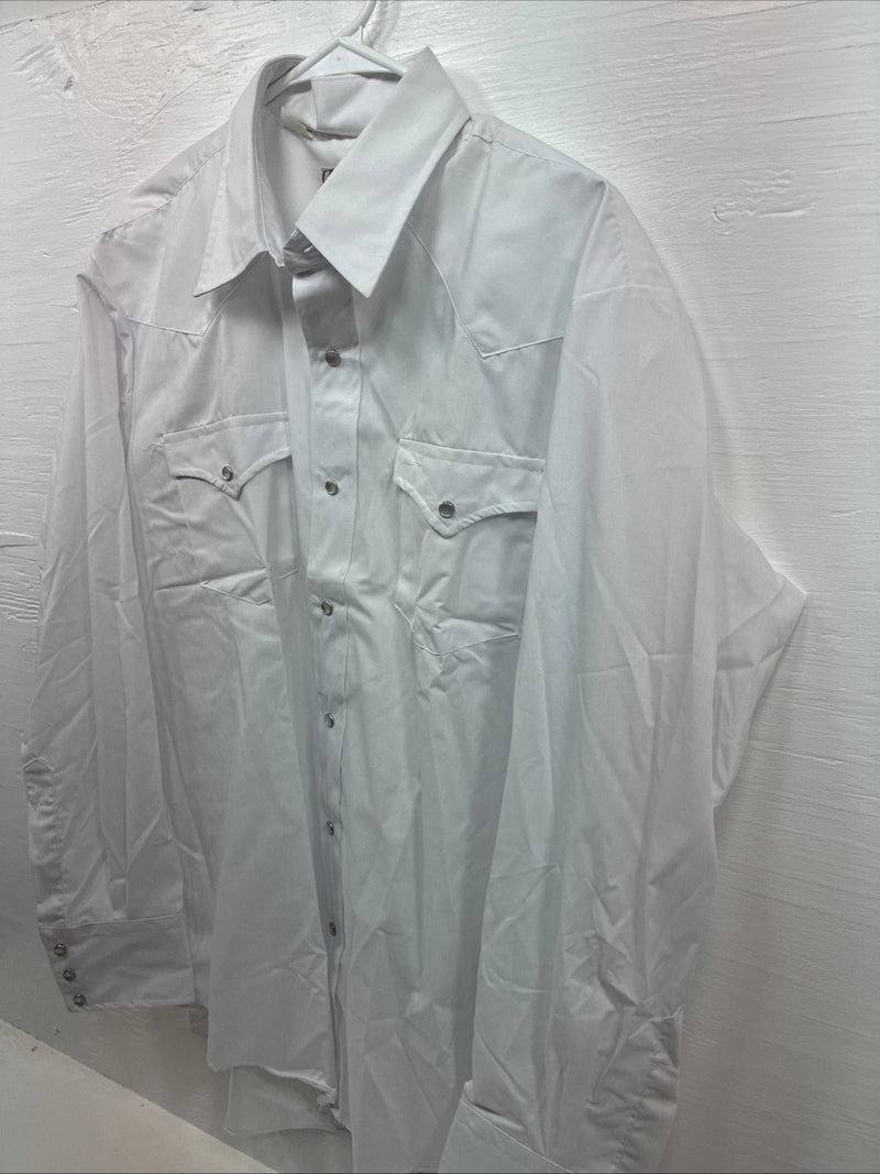New Men’s Circle S White Simple Long Sleeve Pearl Snap 17 Large M-65