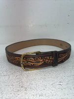 New Brown Genuine Leather Longhorn Tooled 30” Belt #82837 Z-13