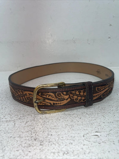 New Brown Genuine Leather Longhorn Tooled 30” Belt #82837 Z-13