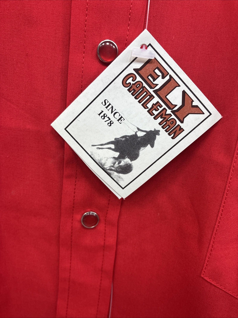New Men’s ELY Cattleman Red Simple Short Sleeve Pearl Snap 18 2XL K-96