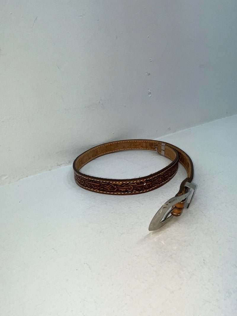 New Brown Genuine Leather Tooled 28” Belt #102 Z-97