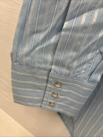 New Men’s ELY Cattleman Blue White Stripe Long Sleeve Pearl Snap 18.5 2XL O-27